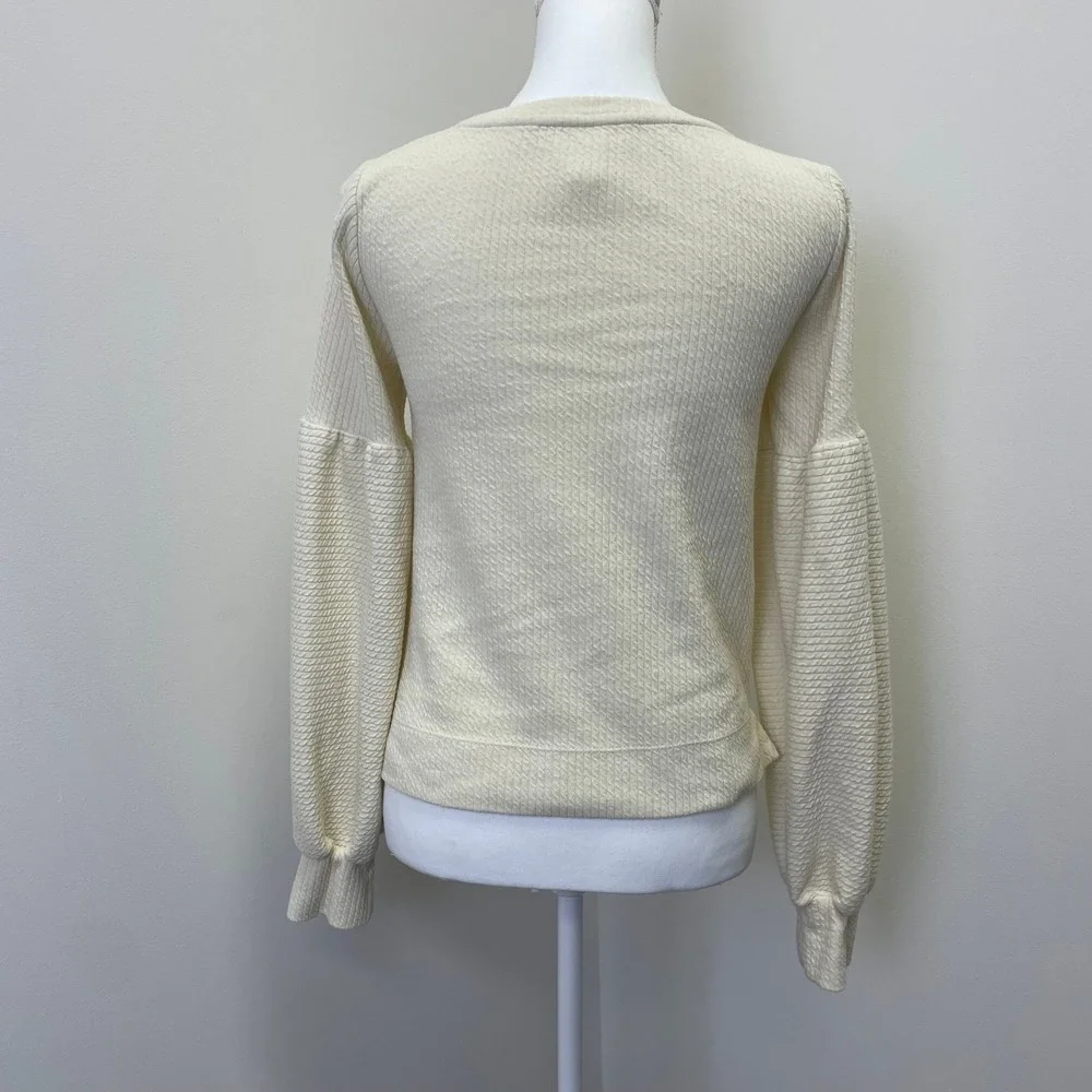 Anthropologie Bayleigh Cream Textured Balloon Sleeve Top XS Boho